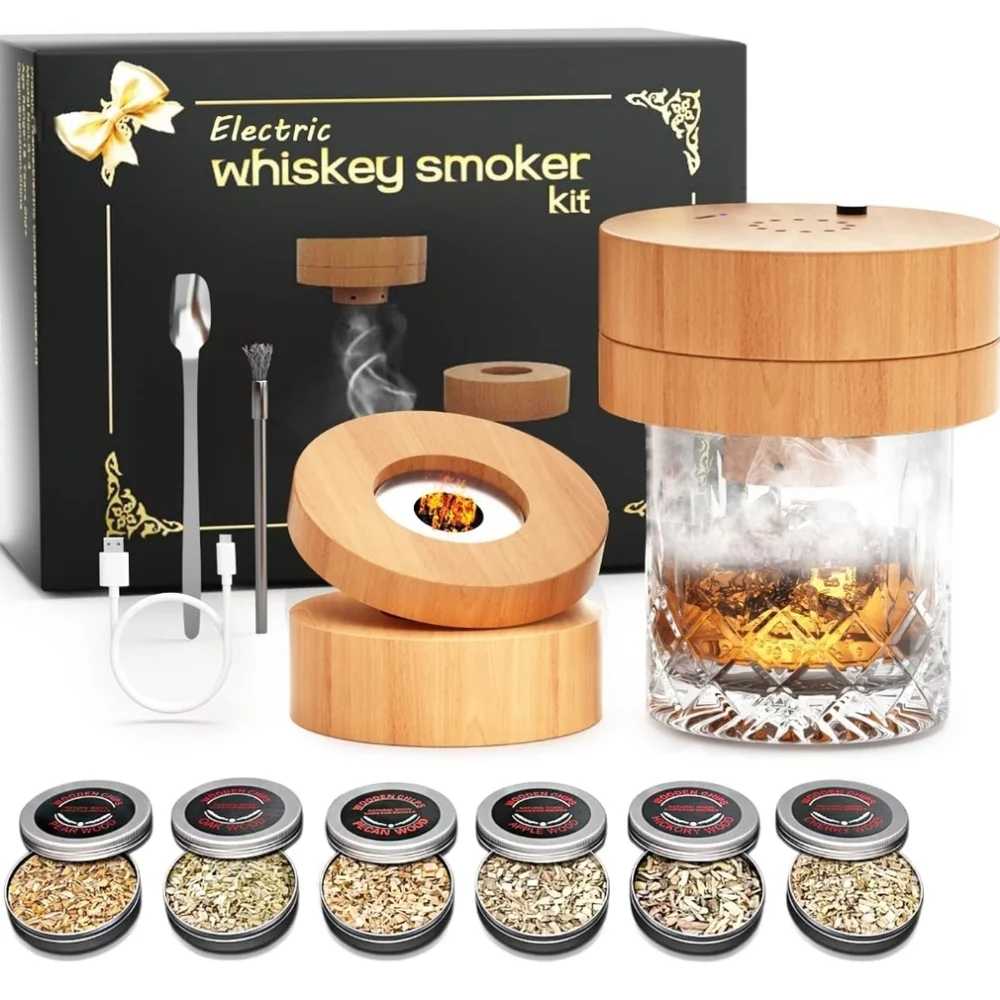 Electric Whiskey Smoker Kit‎ for Cocktails 6 Wood Chip Flavors USB Rechargeable